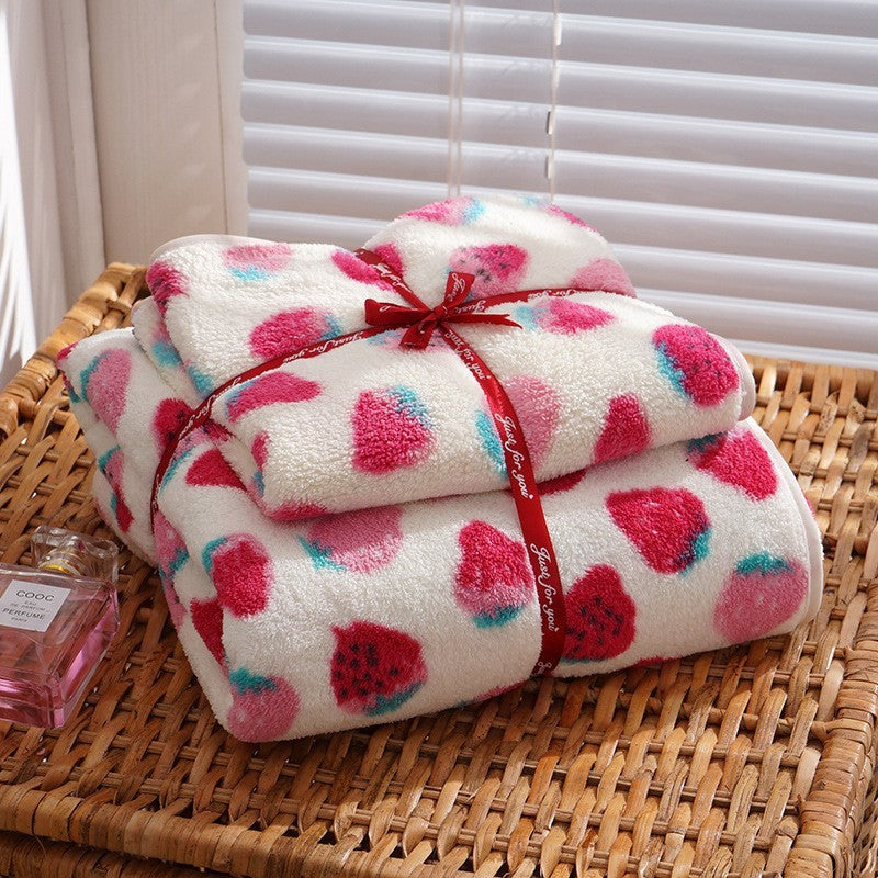 Coral Fleece Strawberry Towels Suit