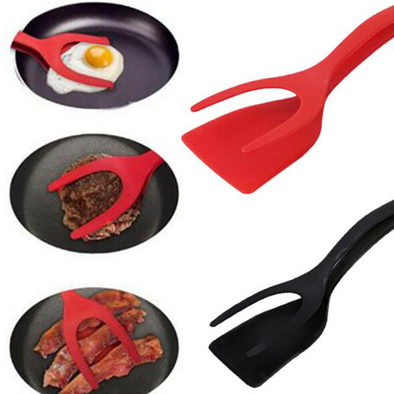 2 In 1 Grip And Flip Tongs Spatula red black