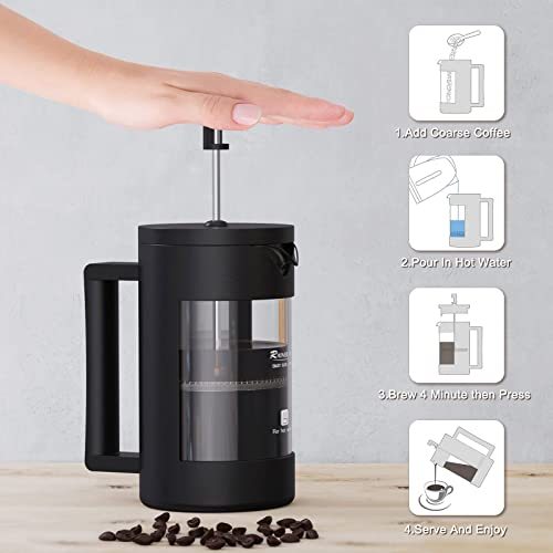 French Press Coffee Maker, Plastic Glass Frothed Milk Press,100 Percent BPA Free Prensa Francesa, 12 Oz & 21 Oz