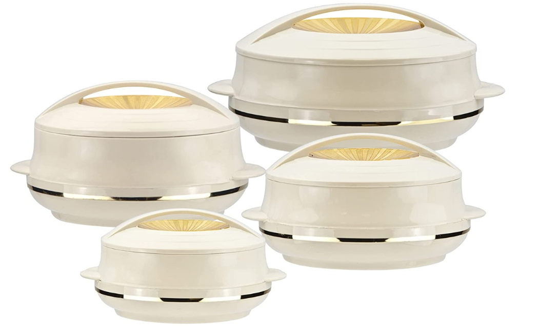 UWEVO 4 PC White/silver Beige/Gold Insulated 800ml - 2500ml Food Warmer Hot Pot