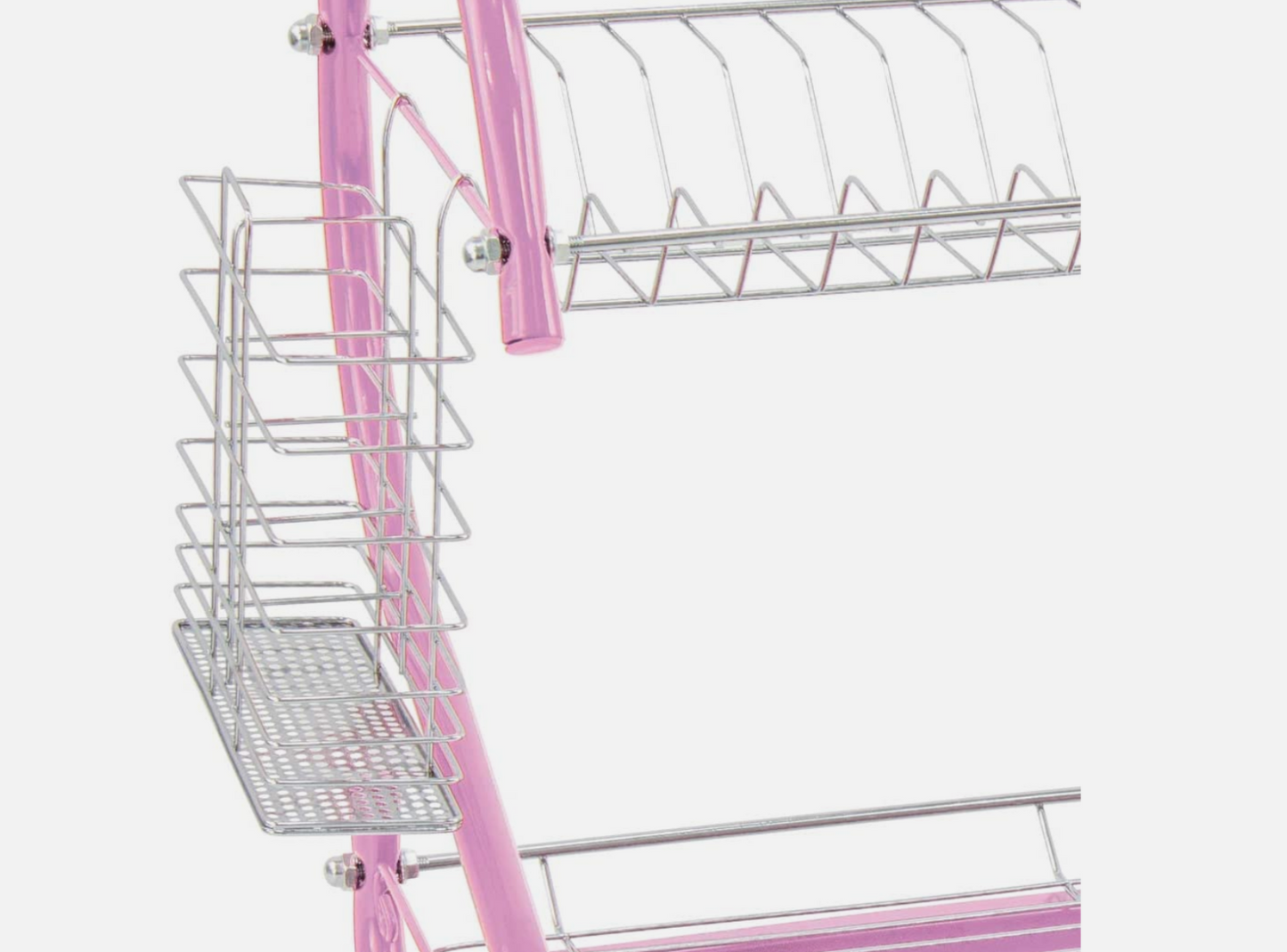 Durane 2 Tier Dish Drainer PINK Anti Slip Chrome Finish With Cutlery  Mug Holder