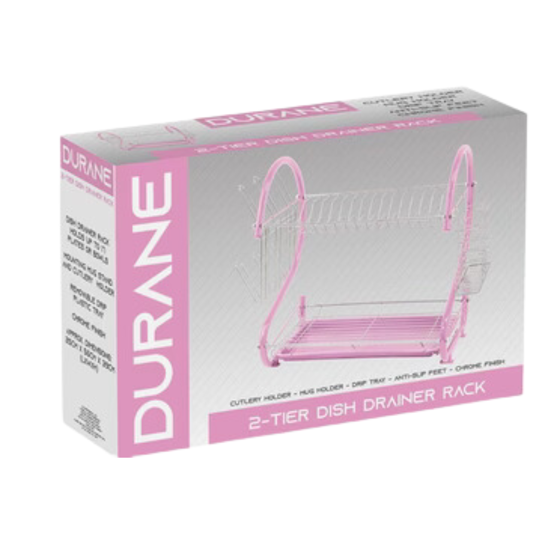 Organize your kitchen with the Durane 2-Tier Dish Drainer for Sink in pink. This modern drainer is a perfect addition to any kitchen