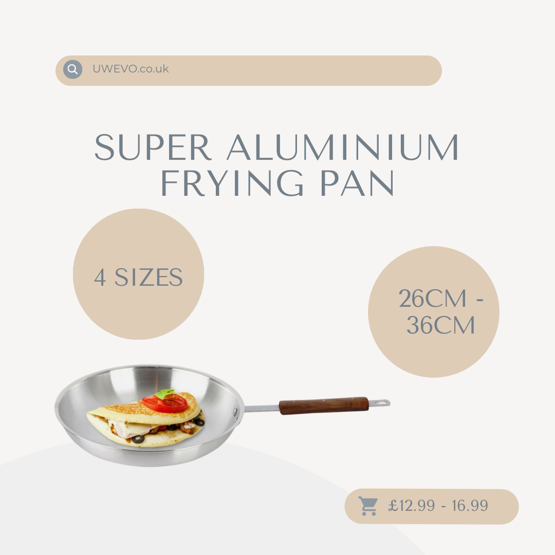 Super Aluminium Frying Pan Wooden Handle Chef's Skillet Curry Pans 22 - 36 cm