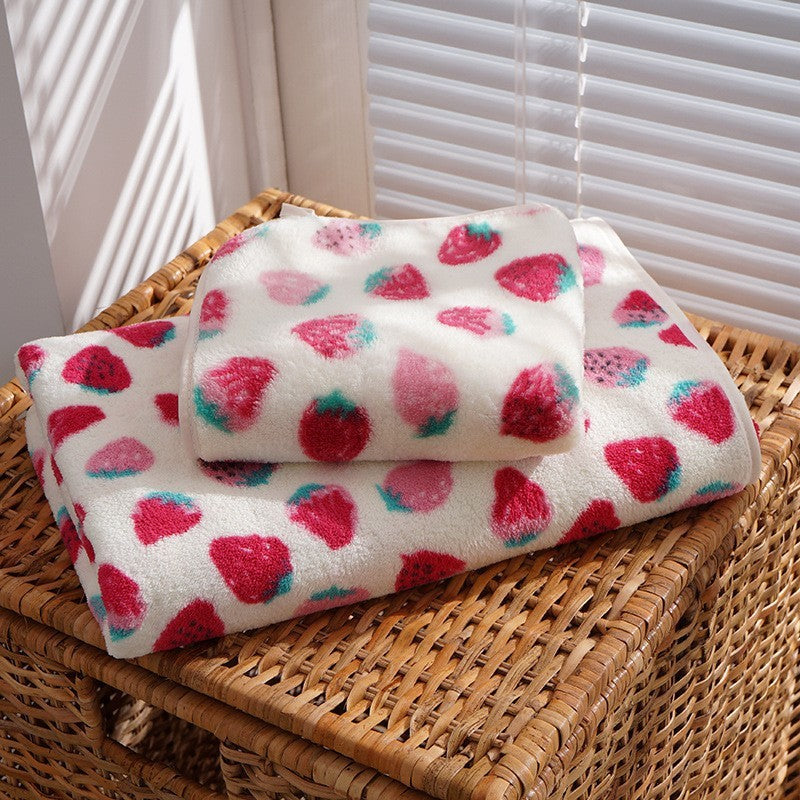 Coral Fleece Strawberry Towels Suit